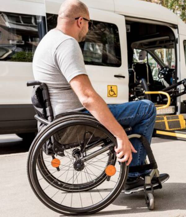 Wheelchair accessible taxi during passenger pick up