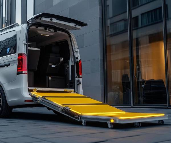 Wheelchair friendly transport vehicle prepared for easy access
